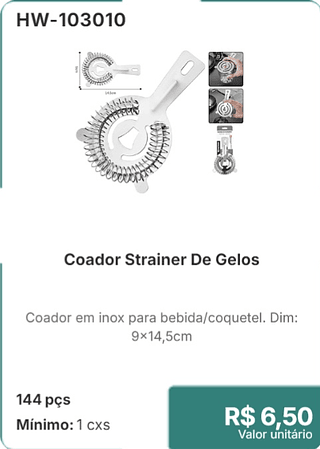 Coador Strainer De Gelos 144 pçs R$ 6,50