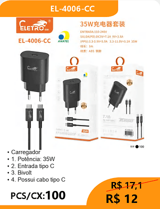 CARREGADOR TPC-TPC PCS/CX:100 R$12