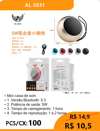 Mini caixa de som PCS/CX:100 R$10,5