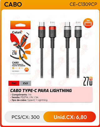 CABO TYPE-C PARA LIGHTNING PCS/CX: 300 Unid.CX: 6,80