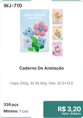 Caderno De Anotação 336 pçs R$ 3.20