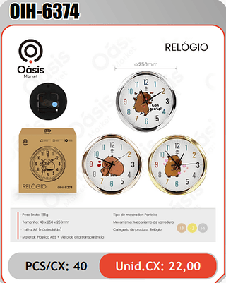RELOGIO PCS/CX: 40 Unid.CX: 22,00