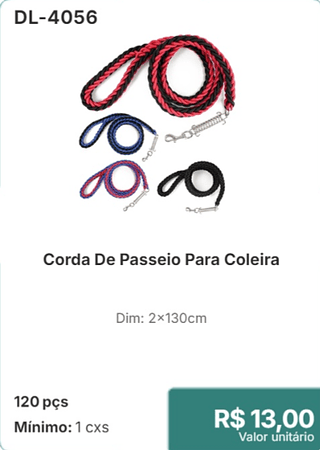 Corda De Passeio Para Coleira 120 pçs R$ 13
