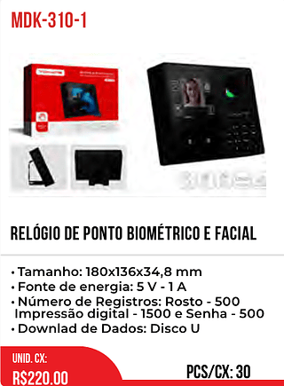 Relógio De Ponto Biométrico E Facial 30pç=220$