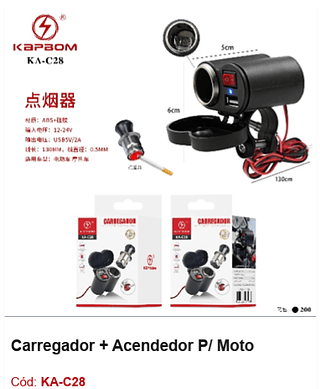Carregador + Acendedor P/ Moto R$ 11,7 PCS/cx:200