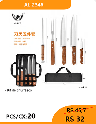 Kit de churrasco PCS/CX:20 R$ 32