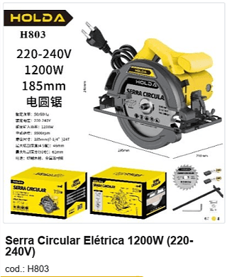 Serra Circular Elétrica 1200W (220-240V) R$ 189 PC/CX:4
