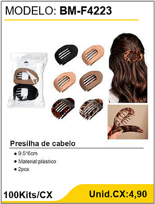 Presilha de cabelo 100Kits/CX Unid.CX:4,90