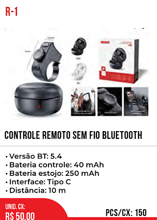 CONTROLE REMOTO SEM FIO BLUETOOTH 150pç=50$