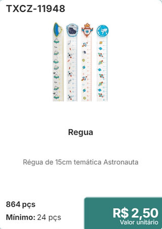 Régua 864 pçs R$ 2,50