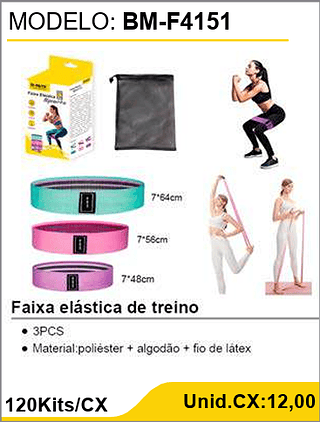 Faixa elástica de treino 120Kits/CX Unid.CX:12,00