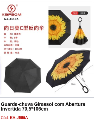 Guarda-chuva Girassol com Abertura Invertida 79,5*106cm R$ 18,9 PCS/Cx: 48
