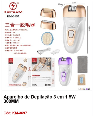 Aparelho de Depilação 3 em 1 5W 300MM R$ 58,5 PCS/CX: 40