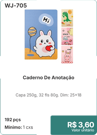 Caderno De Anotação 192 pçs R$ 3.60