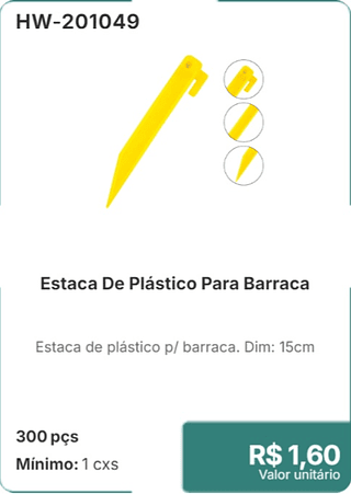 Estaca De Plástico Para Barraca 300 pçs R$ 1,60