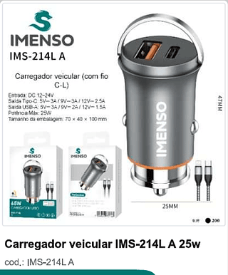 Carregador veicular 25w 200PC/CX R$16,2