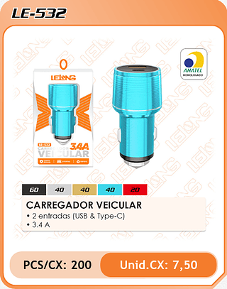CARREGADOR VEICULAR 200PÇ=7,5$