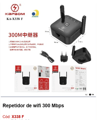 Repetidor de wifi 300 Mbps R$ 33,3 PCS/CX:50