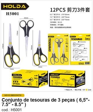 Conjunto de tesouras de 3 peças R$ 9 PC/CX:144