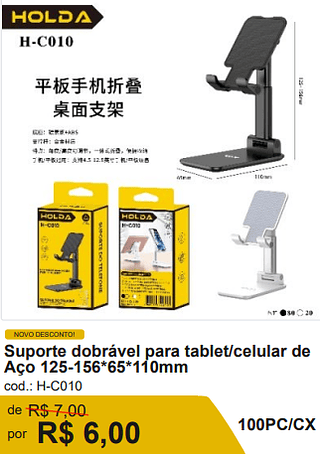 Suporte dobrável para tablet/celular de Aço 125-156*65*110mm por R$ 6,00-10%=5.40/100PC/CX