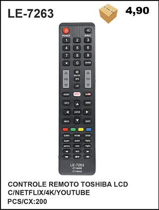 CONTROLE REMOTO TOSHIBA LCD C/NETFLIX/4K/YOUTUBE 200PÇ=4,9$