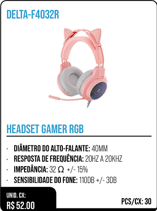HEADSET GAMER RGB UNID. CX: R$ 52.00 PCS/CX: 30