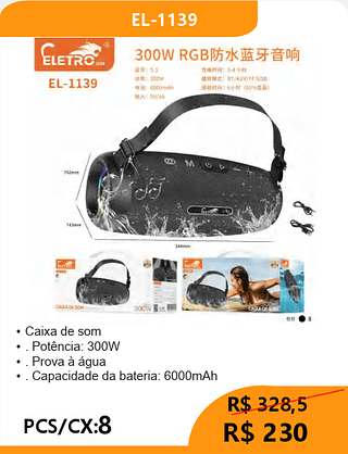 CAIXA DE SOM PCS/CX:8 R$230