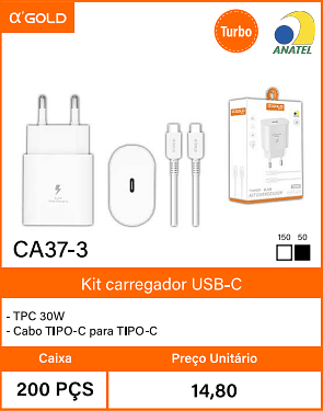 Kit carregador USB-C Caixa 200 PCS Preco Unitario 14,80