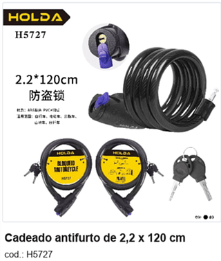 Cadeado antifurto de 2,2 x 120 cm R$ 22,5 PC/CX:40