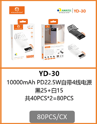 POWER BANK 10000mAh 80PCS/CX R$:46,93