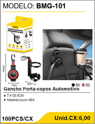 Gancho Porta-copos Automotivo 100PCS/CX Unid.CX:6,00