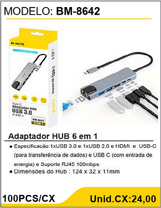 Adaptador HUB 6 em 1 100PCS/CX Unid.CX:24,00