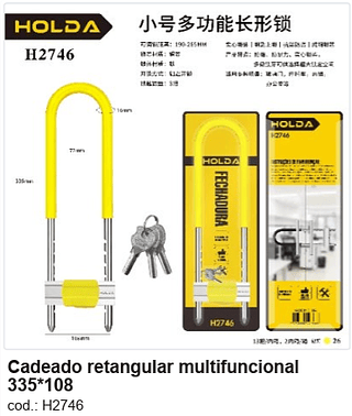Cadeado retangular multifuncional 335*108 R$ 31,5 PC/CX:26