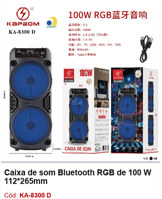 Caixa de som Bluetooth RGB de 100 W R$43,2 PCS/Cx:40