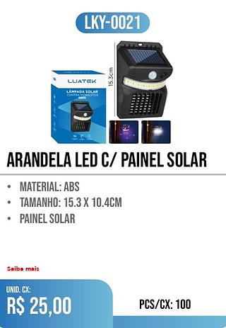 arandela led c/ painel solar 100pç=25$