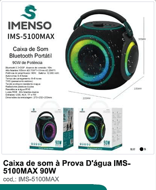 Caixa de som à Prova D'água 90W R$355,5 PC/CX 8