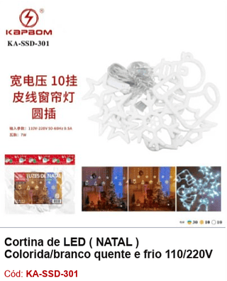 Cortina de LED ( NATAL ) Colorida/branco quente e frio 110/220V R$ 31,5 PCS/Cx:50