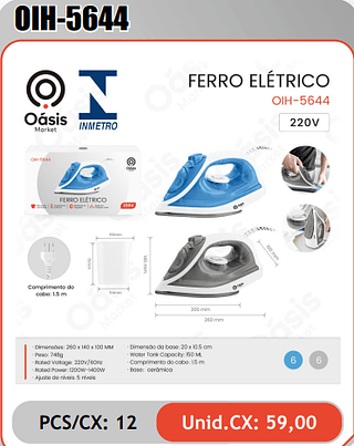 FERRO ELETRICO PCS/CX: 12 Unid.CX: 59,00