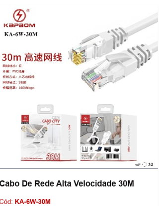 Cabo De Rede Alta Velocidade 30M R$ 27,9 PCS/Cx:32