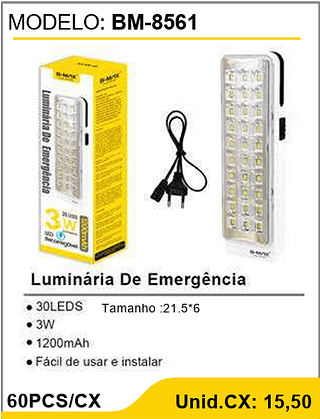 Luminária De Emergência 60PCS/CX Unid.CX: 15,50
