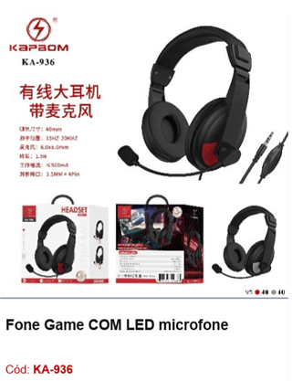 Fone Game COM LED microfone R$27 PCS/CX:80
