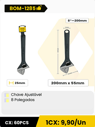 Chave Ajustável 8 Polegadas CX: 60PCS 1CX: 9,90/Un