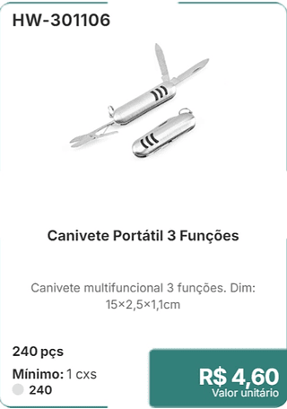 Canivete Portátil 3 Funções 240 pçs R$ 4,60