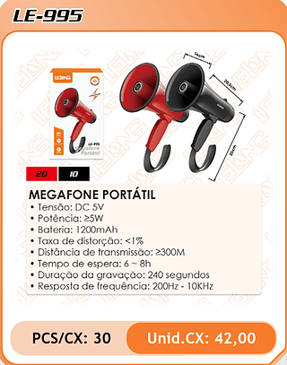 MEGAFONE PORTÁTIL 30PÇ=42$