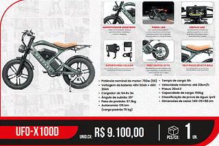 BICICLETAS UNID.CX: R$ 9.100,00 PCS/CX:1UN.
