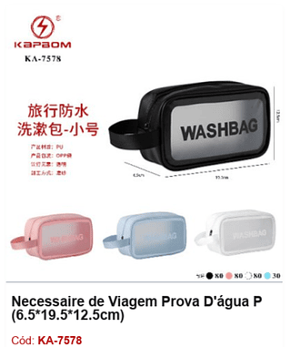 Necessaire de Viagem Prova D'água P (6.5*19.5*12.5cm) R$ 6,3 PCS/Cx: 270