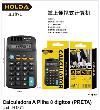 Calculadora A Pilha 8 dígitos R$ 3,42 PC/CX:400