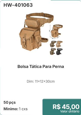 Bolsa Tática Para Perna 50 pçs R$ 45,00