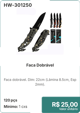Faca Dobrável 120 pçs R$ 25.00