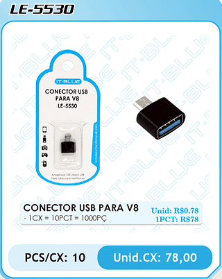 CONECTOR USB PARA V8 PCS/CX: 10 Unid.CX: 78,00